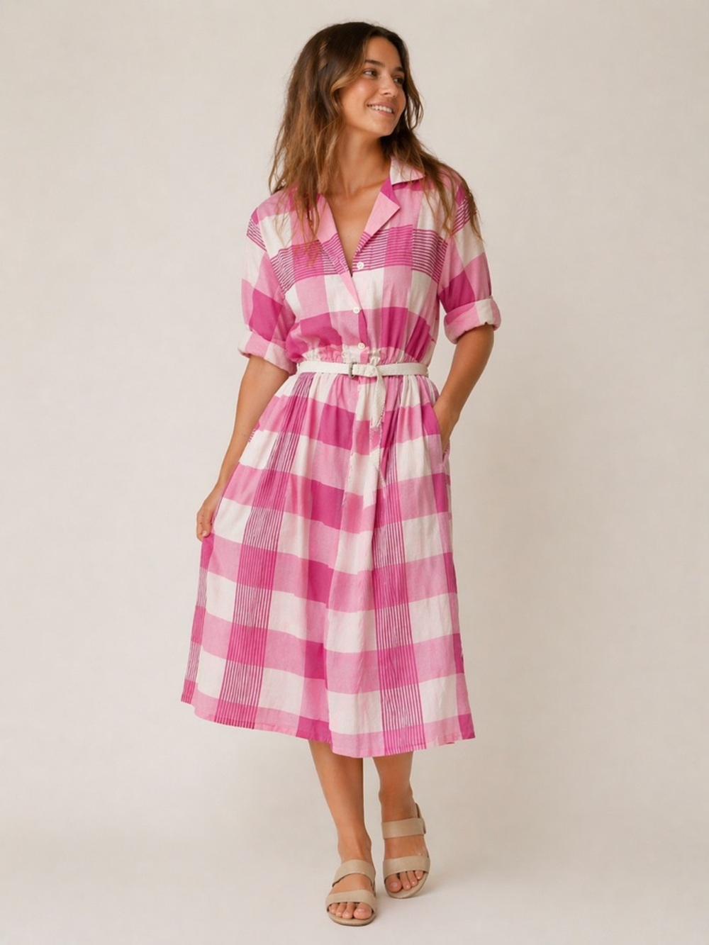Vintage Blair Pink Plaid Cotton Shirt Dress